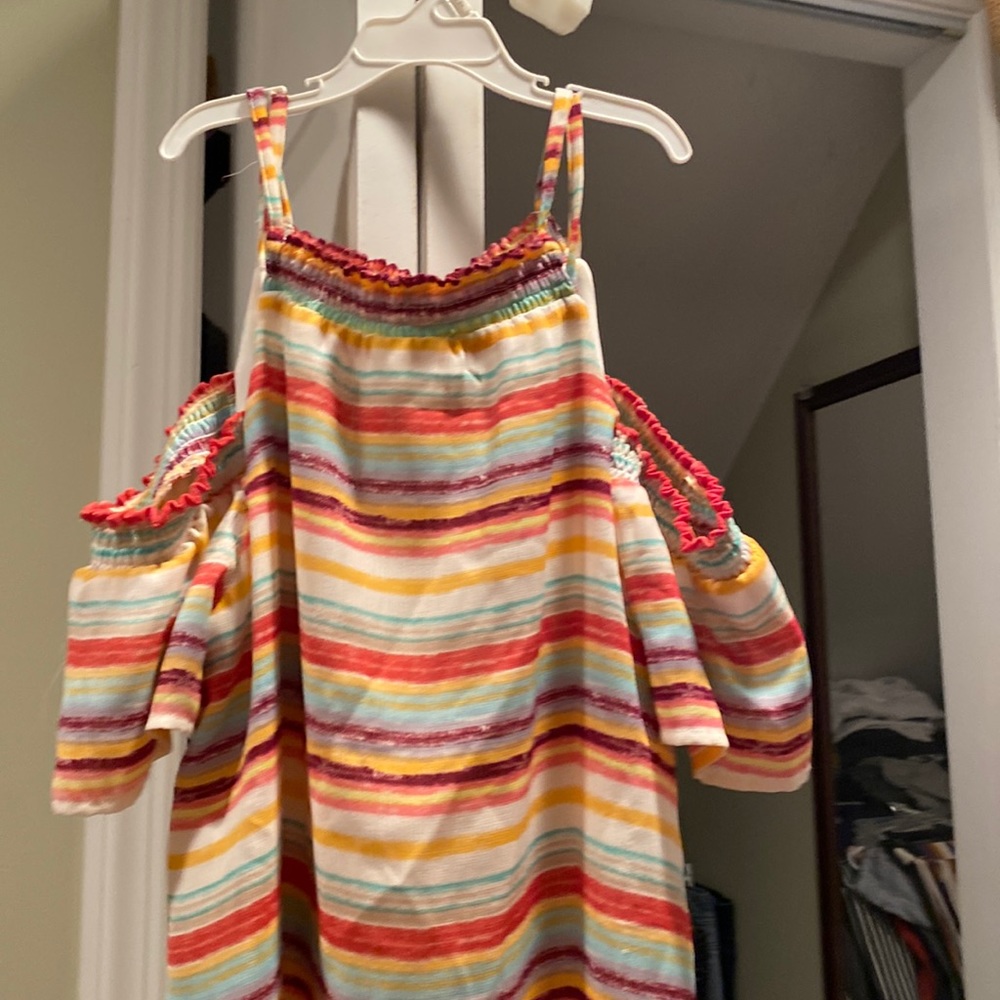Lily Rose multi color striped bare shoulder dress